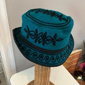 Emerald green black embroidered wool bucket hat Guatemala St. Patrick’s Day